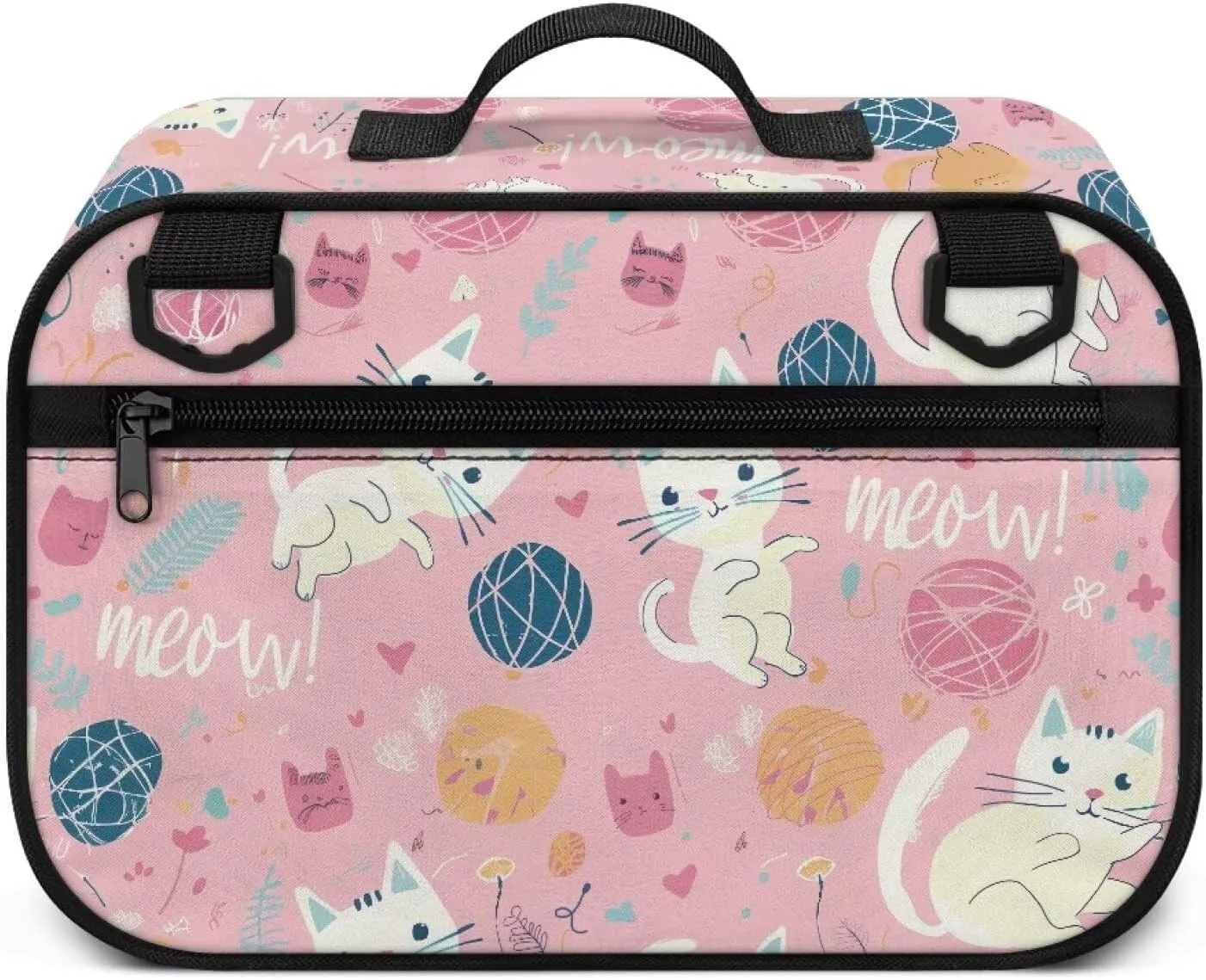 Gomyblomy Cute Cats Stroller Caddy Pink Baby Stroller Organizer Portable Small Diaper Bag with Cup Holder and Shoulder Strap Universal Kawaii Stroller Accessories for Outdoor Travels