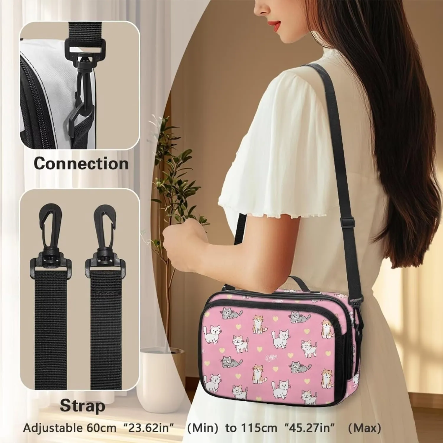 Gomyblomy Cute Cats Stroller Organizer Pink Stroller Storage Bag with Detachable Shoulder Strap Universal Stroller Travel Bag with Non Slip Hooks Multifunctional Diaper Bags for Outdoors