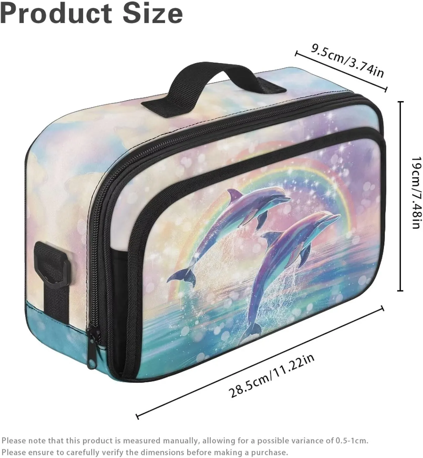 Gomyblomy Dolphins Rainbow Stroller Organizer Cute Diaper Bag Stroller Caddy with Detachable Shoulder Strap Phone Bag Large Capacity Diaper Bag Tote Universal Stroller Accessories