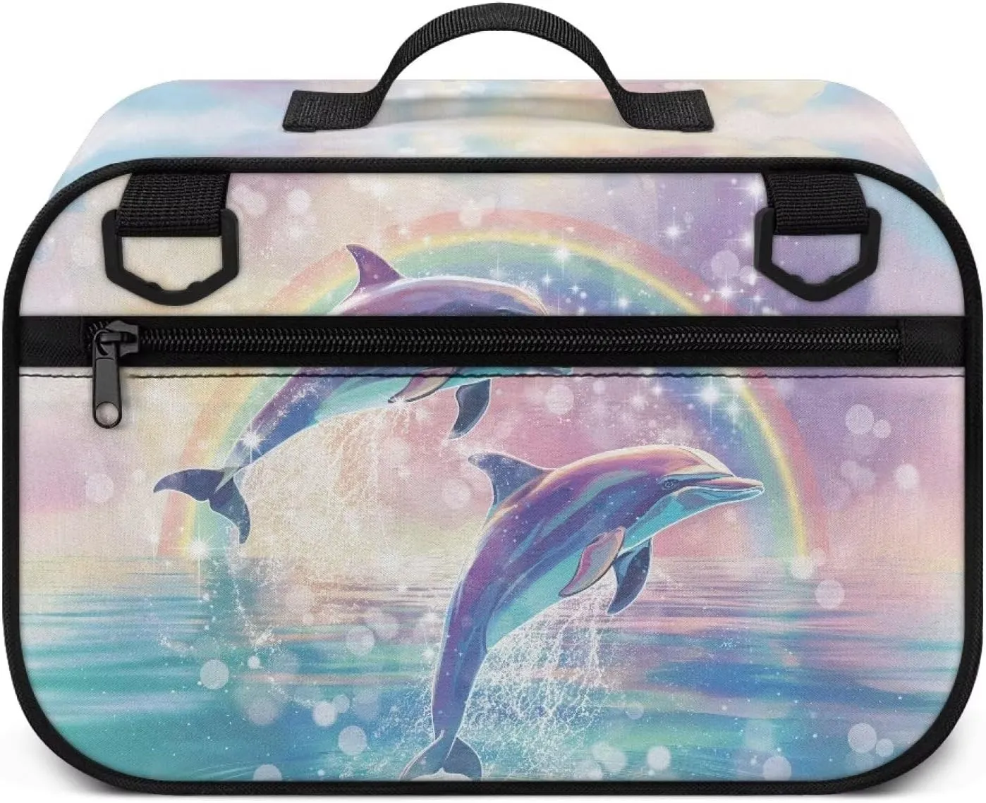 Gomyblomy Dolphins Rainbow Stroller Organizer Cute Diaper Bag Stroller Caddy with Detachable Shoulder Strap Phone Bag Large Capacity Diaper Bag Tote Universal Stroller Accessories