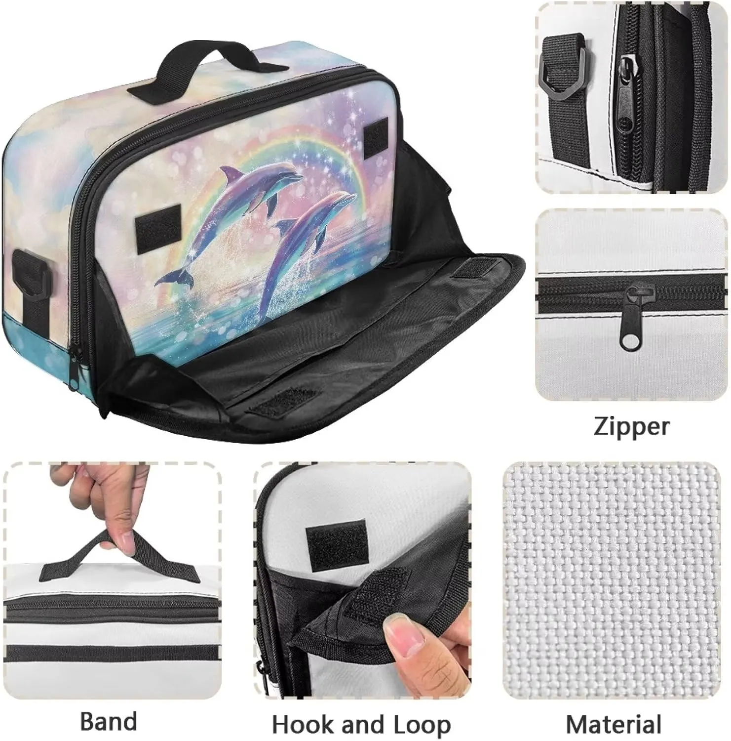 Gomyblomy Dolphins Rainbow Stroller Organizer Cute Diaper Bag Stroller Caddy with Detachable Shoulder Strap Phone Bag Large Capacity Diaper Bag Tote Universal Stroller Accessories