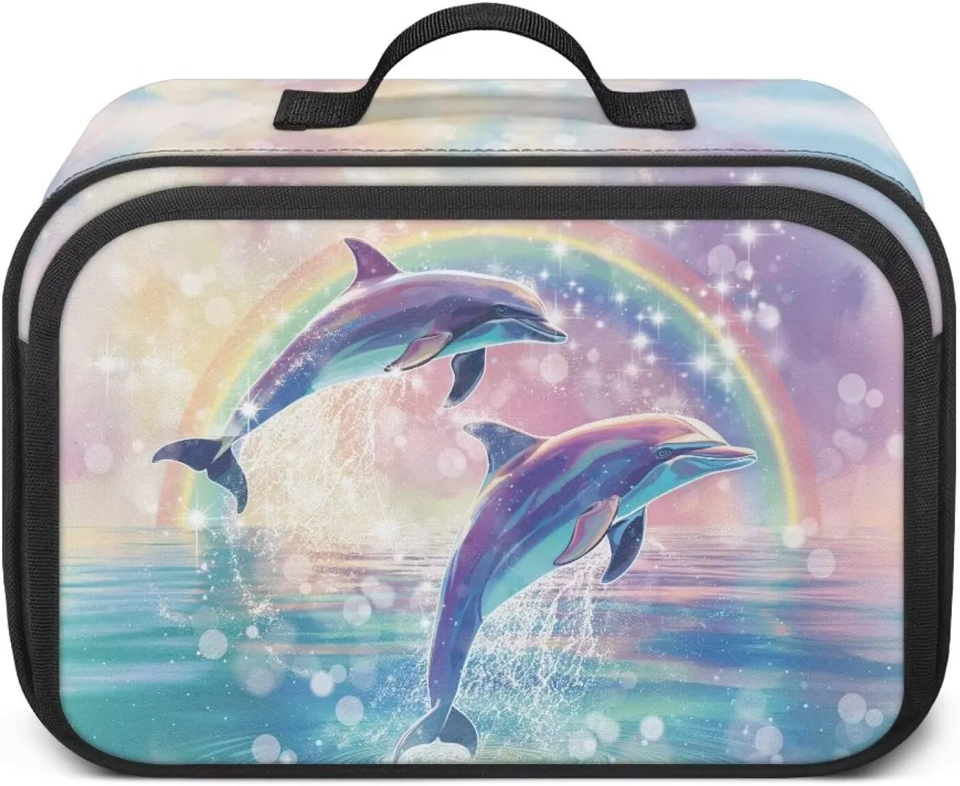 Gomyblomy Dolphins Rainbow Stroller Organizer Cute Diaper Bag Stroller Caddy with Detachable Shoulder Strap Phone Bag Large Capacity Diaper Bag Tote Universal Stroller Accessories
