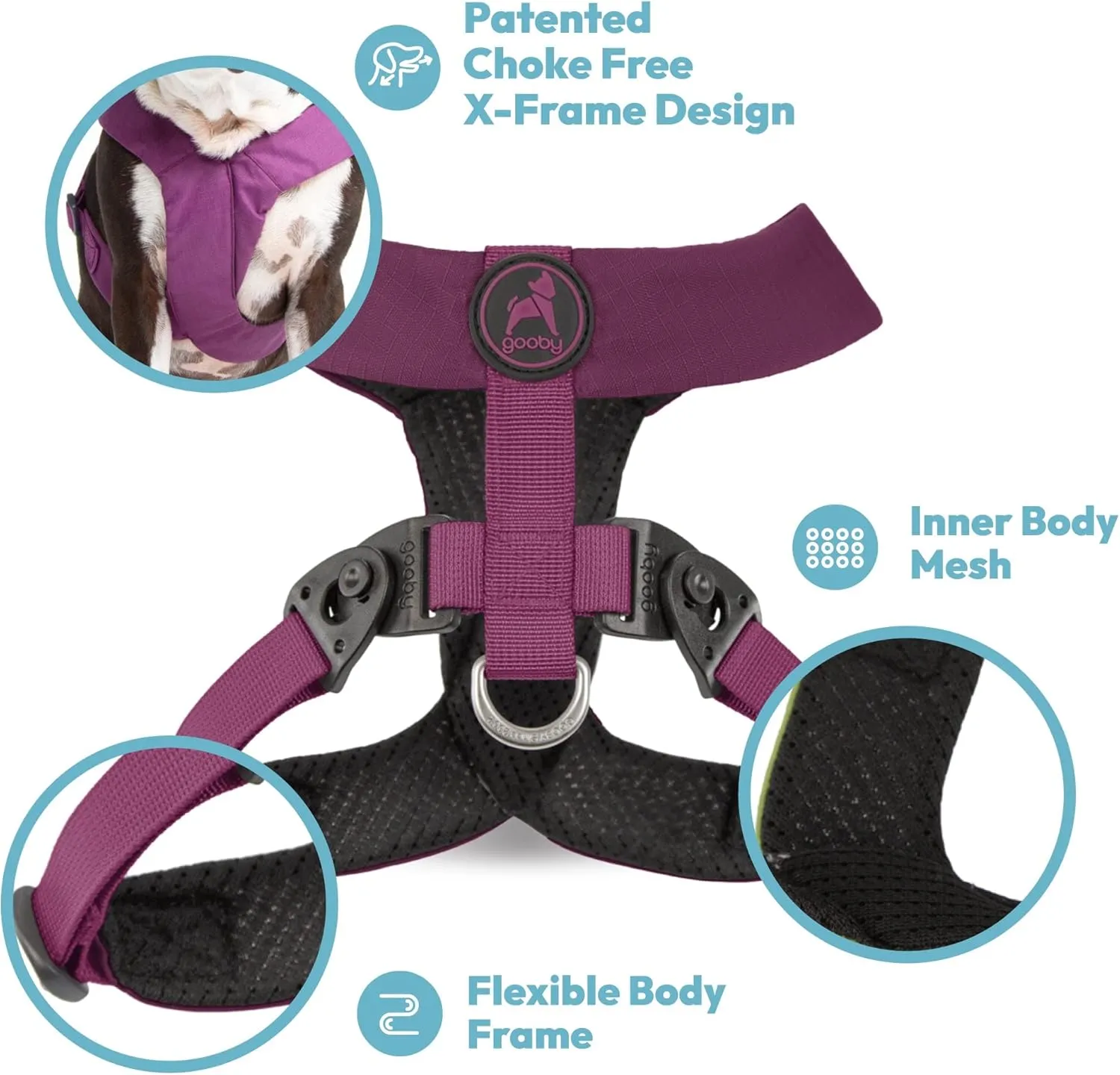 Gooby Comfort X Harness Dual Snap - Turquoise, Medium - No Pull Small Dog Harness with Rotational Buckles and Patented Choke-Free X Frame - Dog Harness for Medium Dogs No Pull and Small Dogs