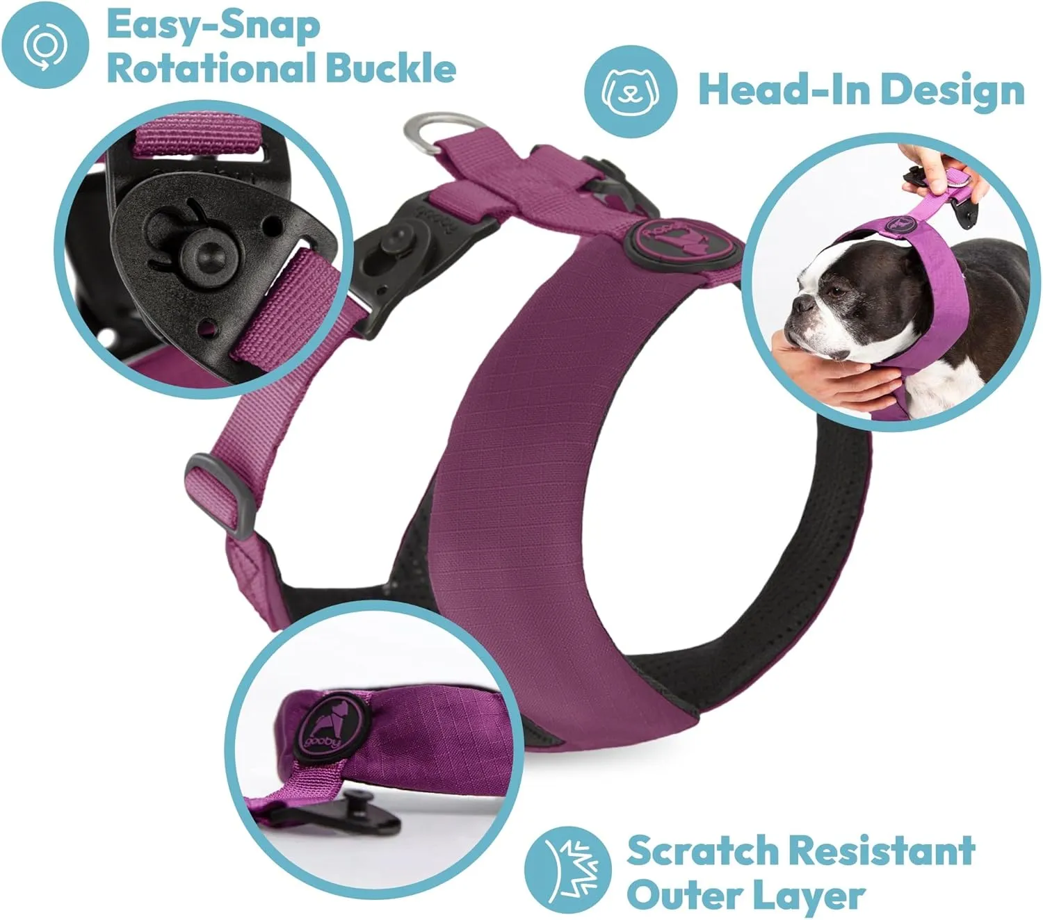 Gooby Comfort X Harness Dual Snap - Turquoise, Medium - No Pull Small Dog Harness with Rotational Buckles and Patented Choke-Free X Frame - Dog Harness for Medium Dogs No Pull and Small Dogs