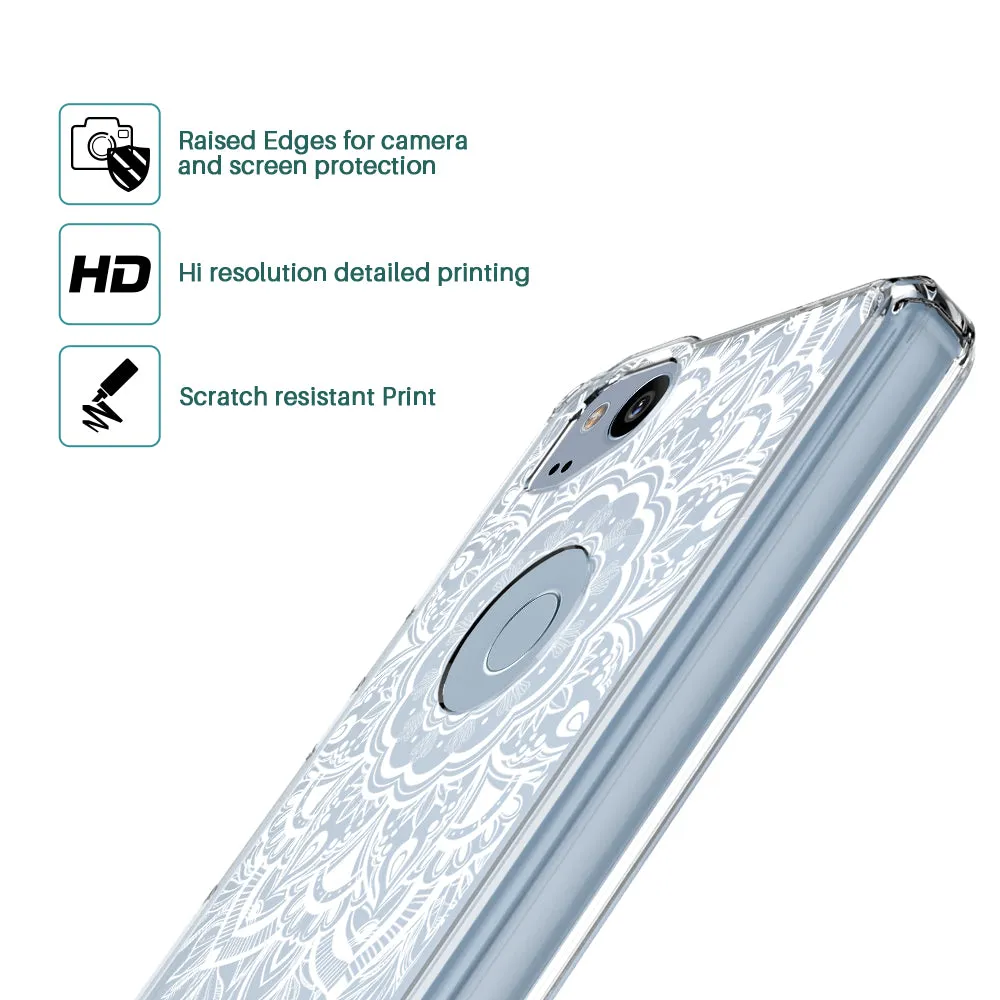 Google Pixel 2 Case, LK [Shock Absorbing] White Henna Mandala Floral Lace Clear Design Printed Air Hybrid with TPU Bumper Protective Case Cover for Google Pixel 2