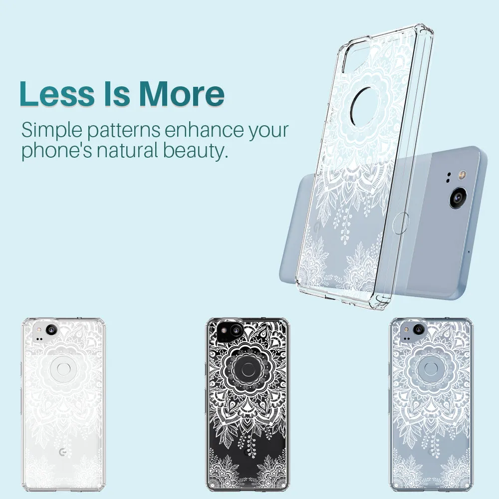 Google Pixel 2 Case, LK [Shock Absorbing] White Henna Mandala Floral Lace Clear Design Printed Air Hybrid with TPU Bumper Protective Case Cover for Google Pixel 2