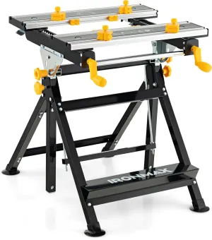 Goplus Portable Workbench, Folding Work Table w/Tiltable Platform, 7-Level Adjustable Height,8 Sliding Clamps & 2 Rotary Clamping Handles, Saw Table Work Stand, Foldable Work Bench for Garage Workshop