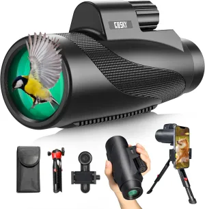 Gosky 15x52 HD Monocular, Monocular for Adults High Powered with Tripod, Monocular Compact with BAK4 Prism & FMC Lens, Bluetooth Camera Remote, Monoculars for Hunting, Bird Watching, Hiking,Traveling