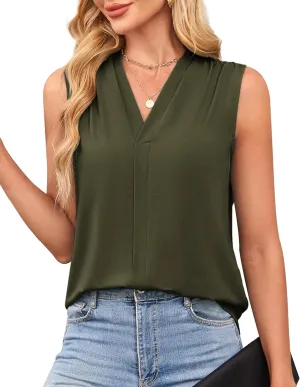 GRACE KARIN Womens Tank Top Summer Pleated Sleeveless Basic Casual Outfits Work Shirts