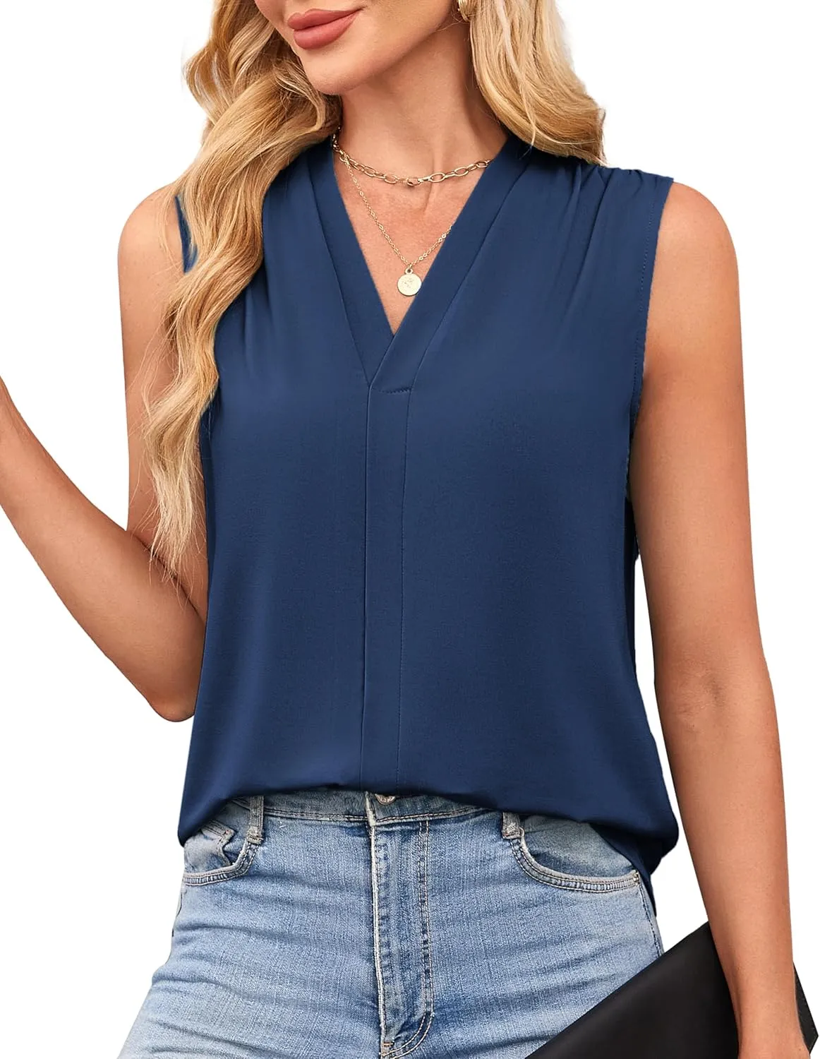 GRACE KARIN Womens Tank Top Summer Pleated Sleeveless Basic Casual Outfits Work Shirts
