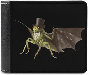 Grasshopper Wearing Top Hat And Tie Bifold Wallet for Men Personalized Print Leather Wallets Purse Funny Money Clip Gifts