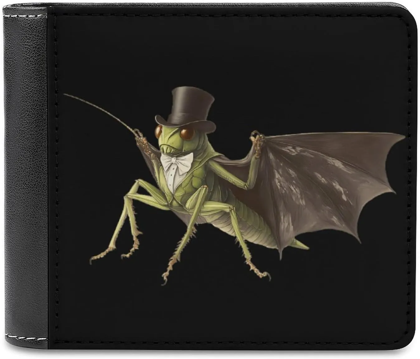Grasshopper Wearing Top Hat And Tie Bifold Wallet for Men Personalized Print Leather Wallets Purse Funny Money Clip Gifts