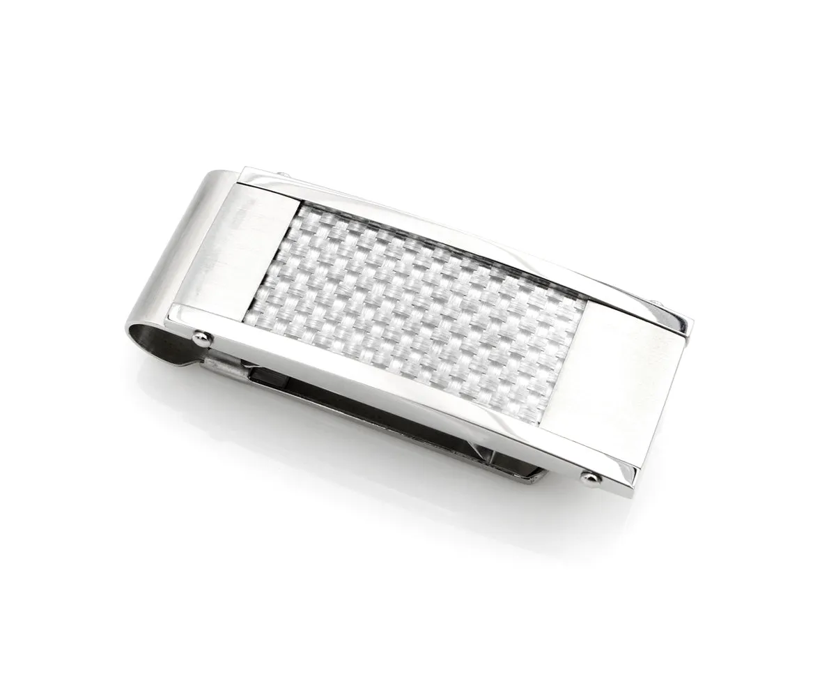 Gray Carbon Fiber Inlay Stainless Steel Money Clip
