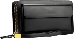 Great Capacity Leather Wallets for Men Big Phone Containable Hand Clutch Bags (black)