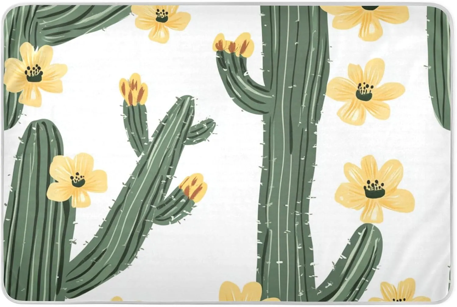 Green Cactus Yellow Flowers Extra Large Resuable Training Pee Pads for Kids Water Resistant Toddler Bed Pee Pads Changing Cradle Mattress for Kids Bedwetting 52" L x 34" W