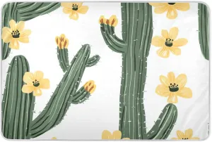 Green Cactus Yellow Flowers Extra Large Resuable Training Pee Pads for Kids Water Resistant Toddler Bed Pee Pads Changing Cradle Mattress for Kids Bedwetting 52" L x 34" W