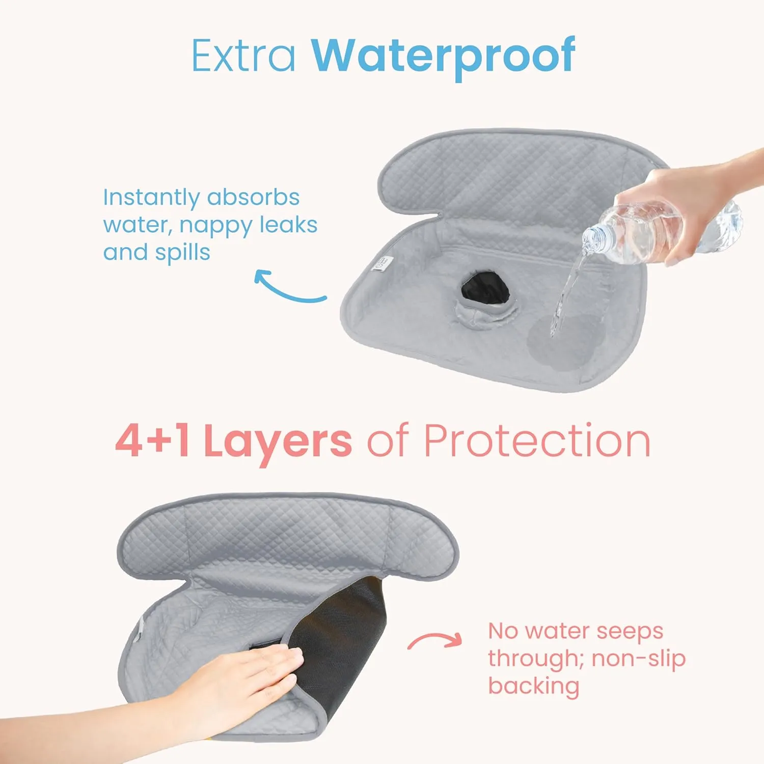 Grey Piddle Pad 2-Pack – Waterproof Car Seat & Stroller Protector for Potty Training Toddlers & Babies, Machine Washable, Anti-Slip Backing, Universal Fit