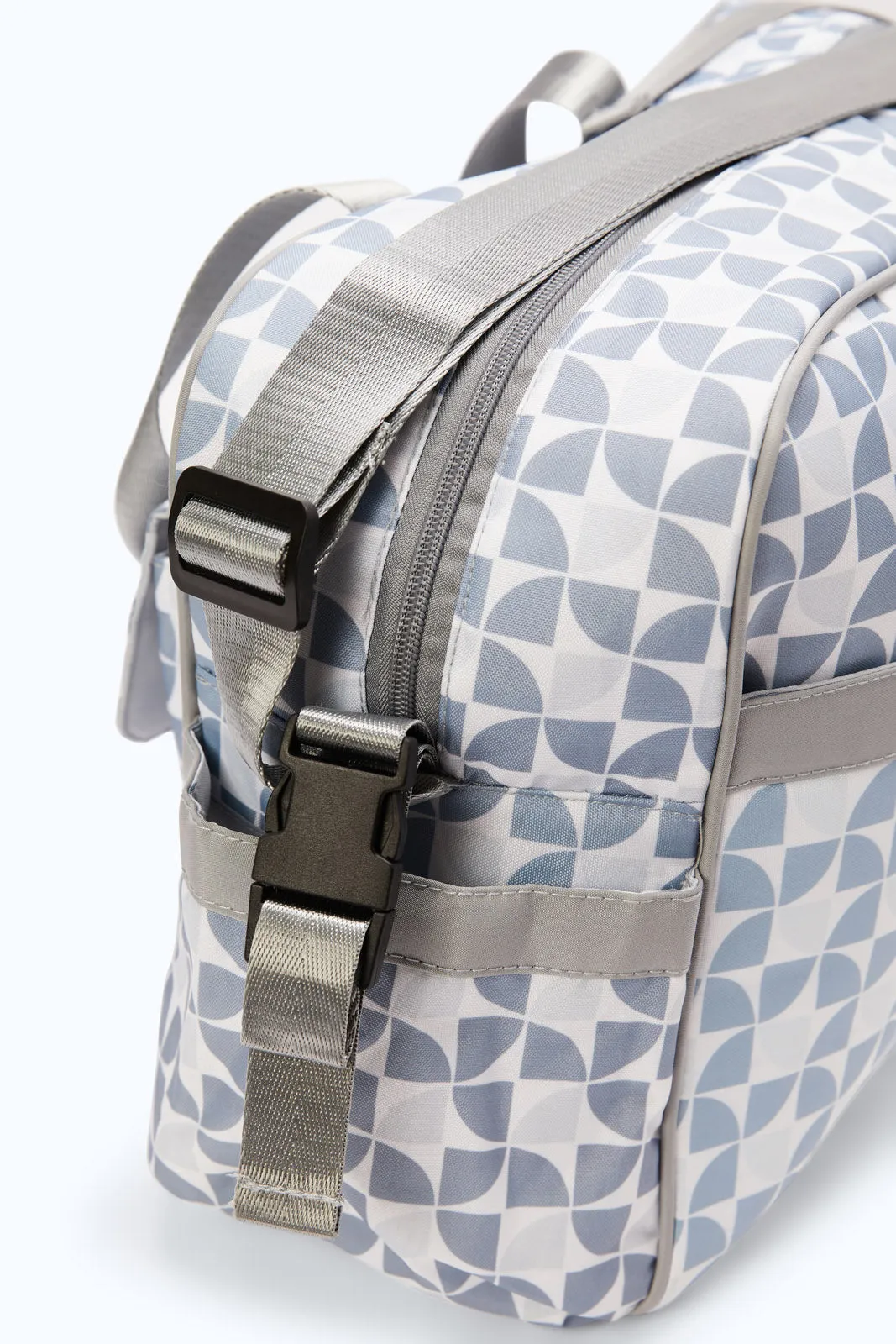 Grey Printed Diaper Bag With Bottle Holder (3 Piece)