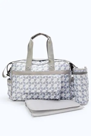 Grey Printed Diaper Bag With Bottle Holder (3 Piece)