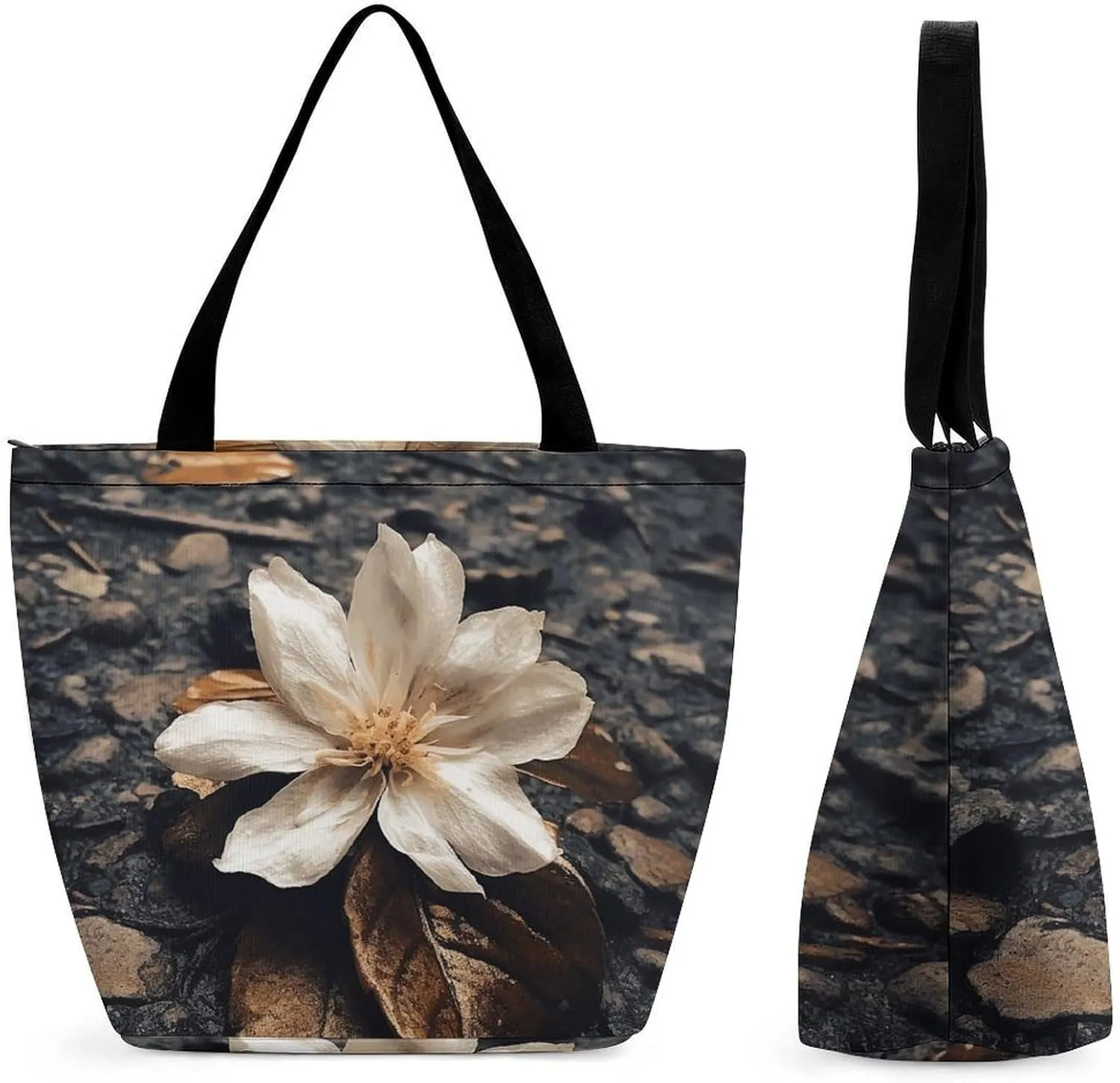 Grocery Bag Reusable Tote Bag Foldable Black Dog in The Field Shopping Bag Handbag Washable Shoulder Bag for Travel
