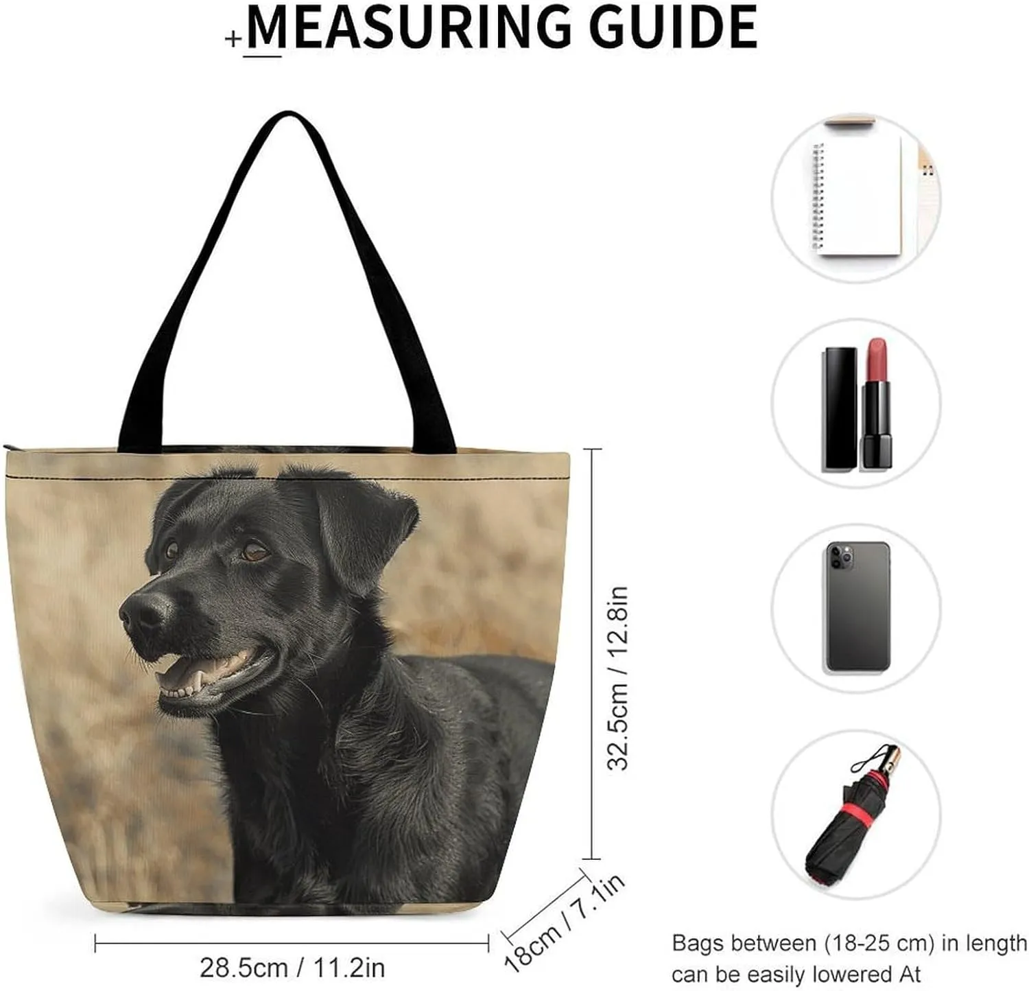 Grocery Bag Reusable Tote Bag Foldable Black Dog in The Field Shopping Bag Handbag Washable Shoulder Bag for Travel