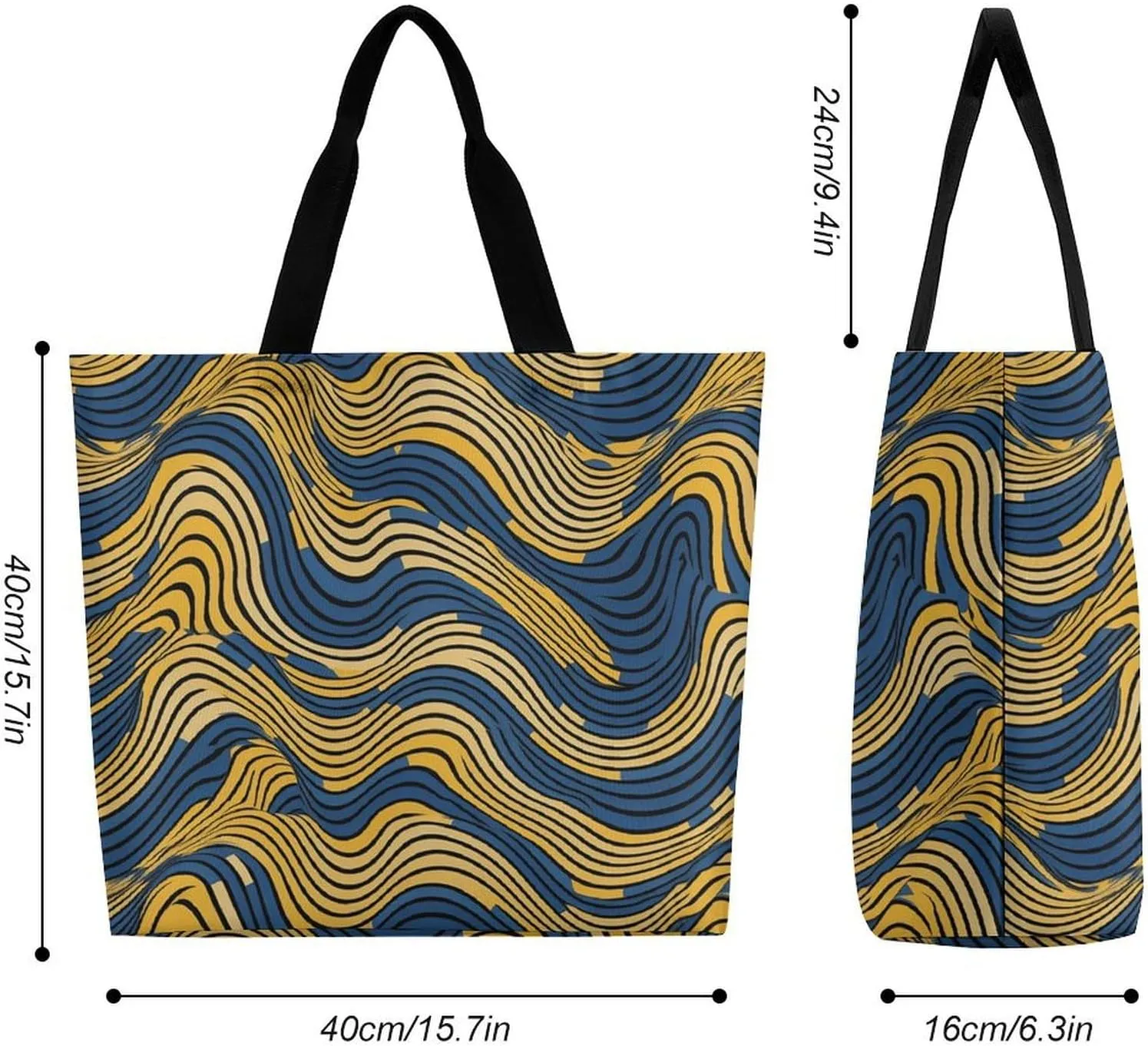 Grocery Bag Reusable Tote Bag Foldable Blue And Yellow Pattern Shopping Bag Handbag Washable Shoulder Bag for Travel
