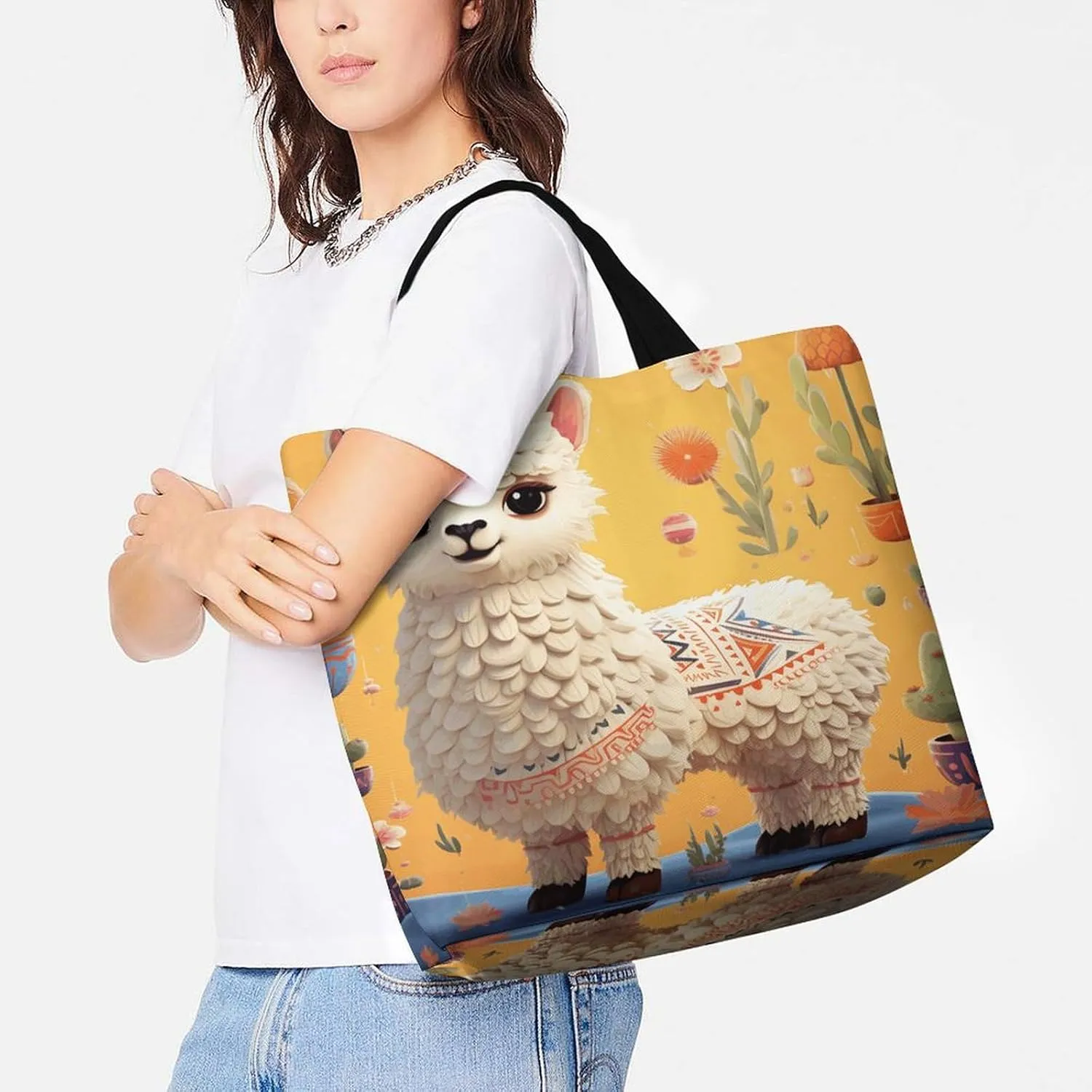 Grocery Bag Reusable Tote Bag Foldable Canoe by The Water Shopping Bag Handbag Washable Shoulder Bag for Travel