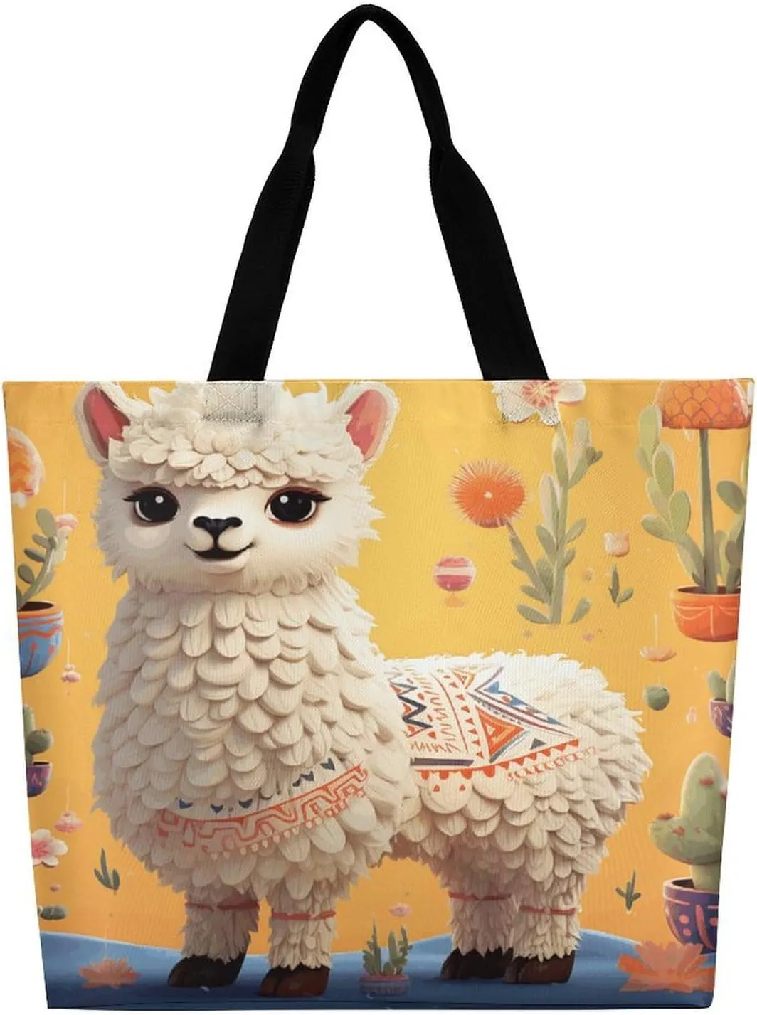 Grocery Bag Reusable Tote Bag Foldable Canoe by The Water Shopping Bag Handbag Washable Shoulder Bag for Travel