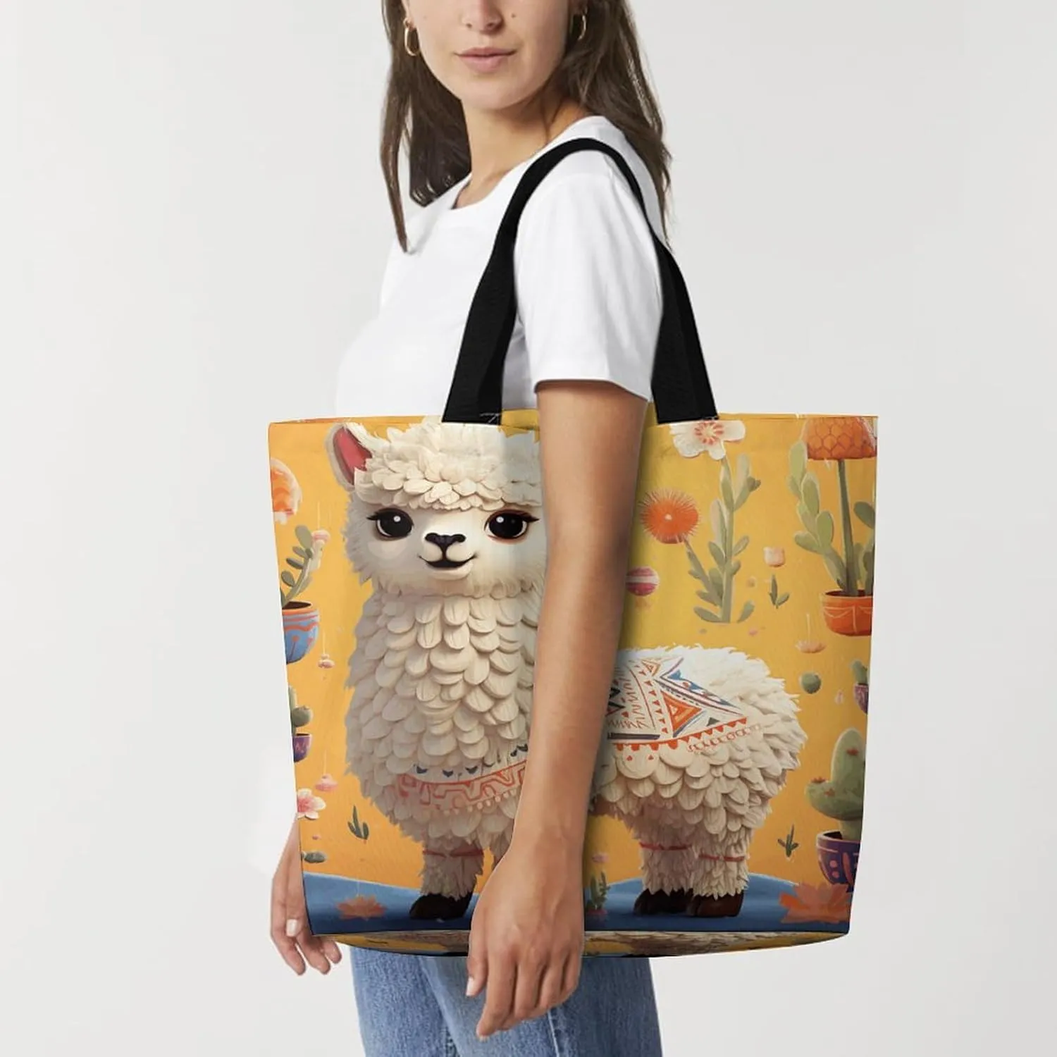 Grocery Bag Reusable Tote Bag Foldable Canoe by The Water Shopping Bag Handbag Washable Shoulder Bag for Travel