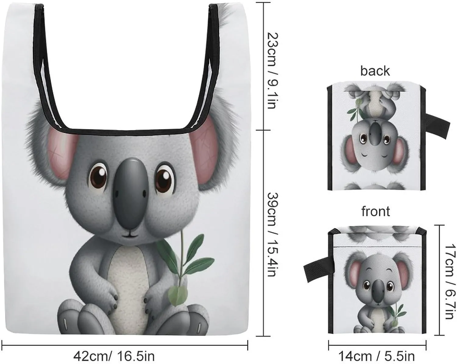 Grocery Bag Reusable Tote Bag Foldable Cartoon Koala Shopping Bag Handbag Washable Shoulder Bag for Travel