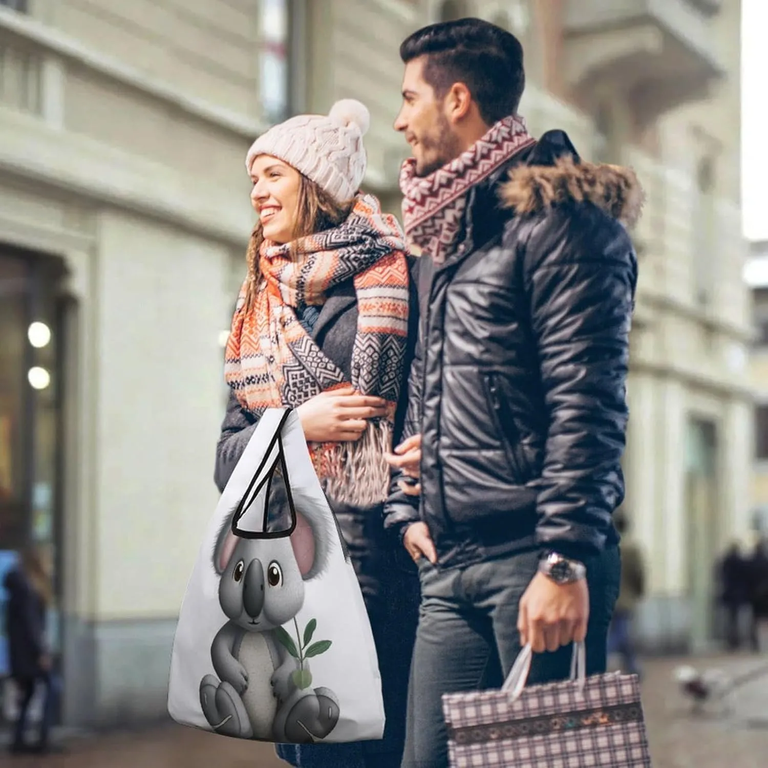 Grocery Bag Reusable Tote Bag Foldable Cartoon Koala Shopping Bag Handbag Washable Shoulder Bag for Travel