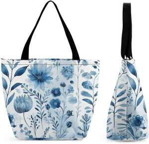 Grocery Bag Reusable Tote Bag Foldable Indigo And Beige Shopping Bag Handbag Washable Shoulder Bag for Travel