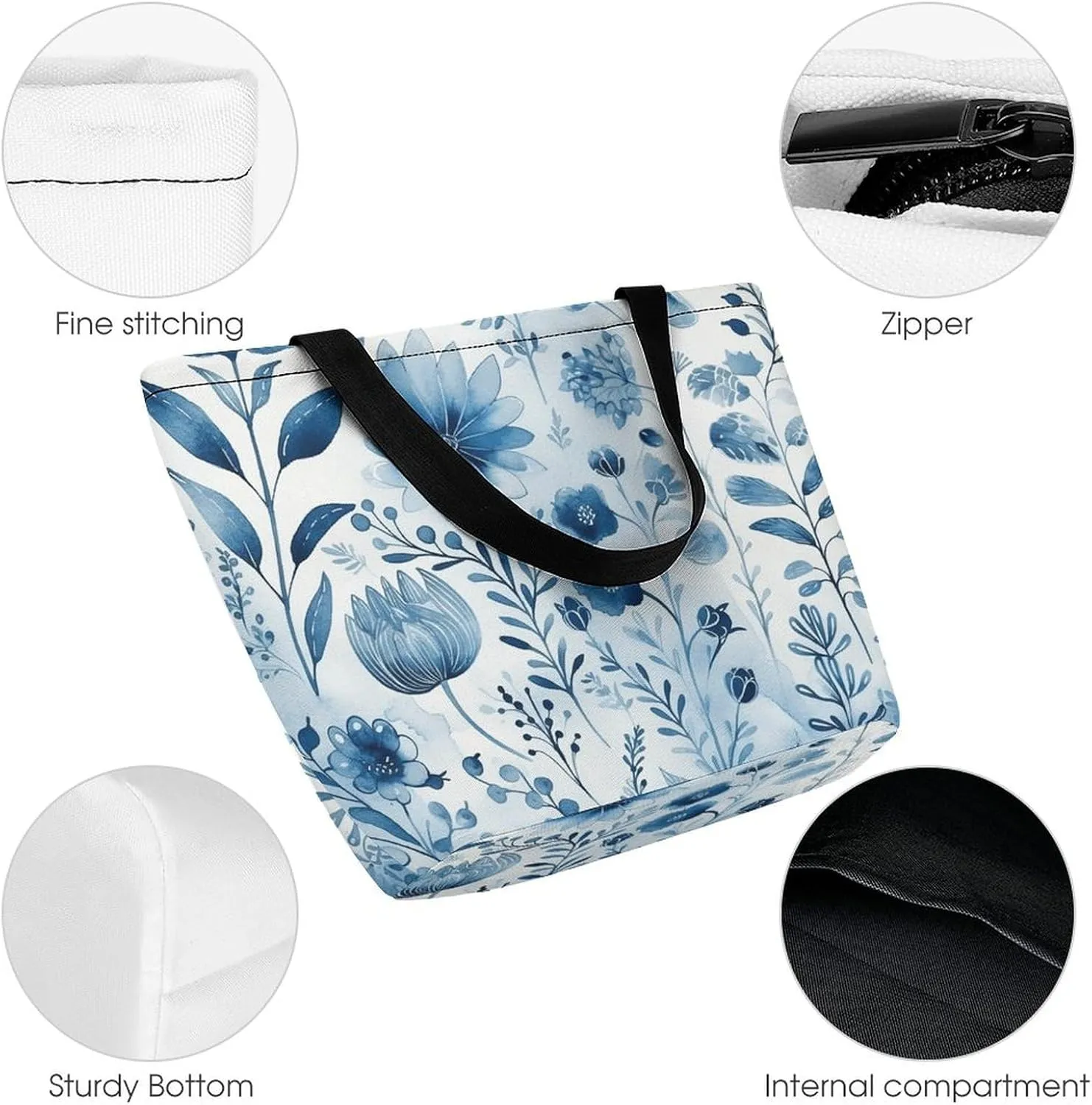 Grocery Bag Reusable Tote Bag Foldable Indigo And Beige Shopping Bag Handbag Washable Shoulder Bag for Travel