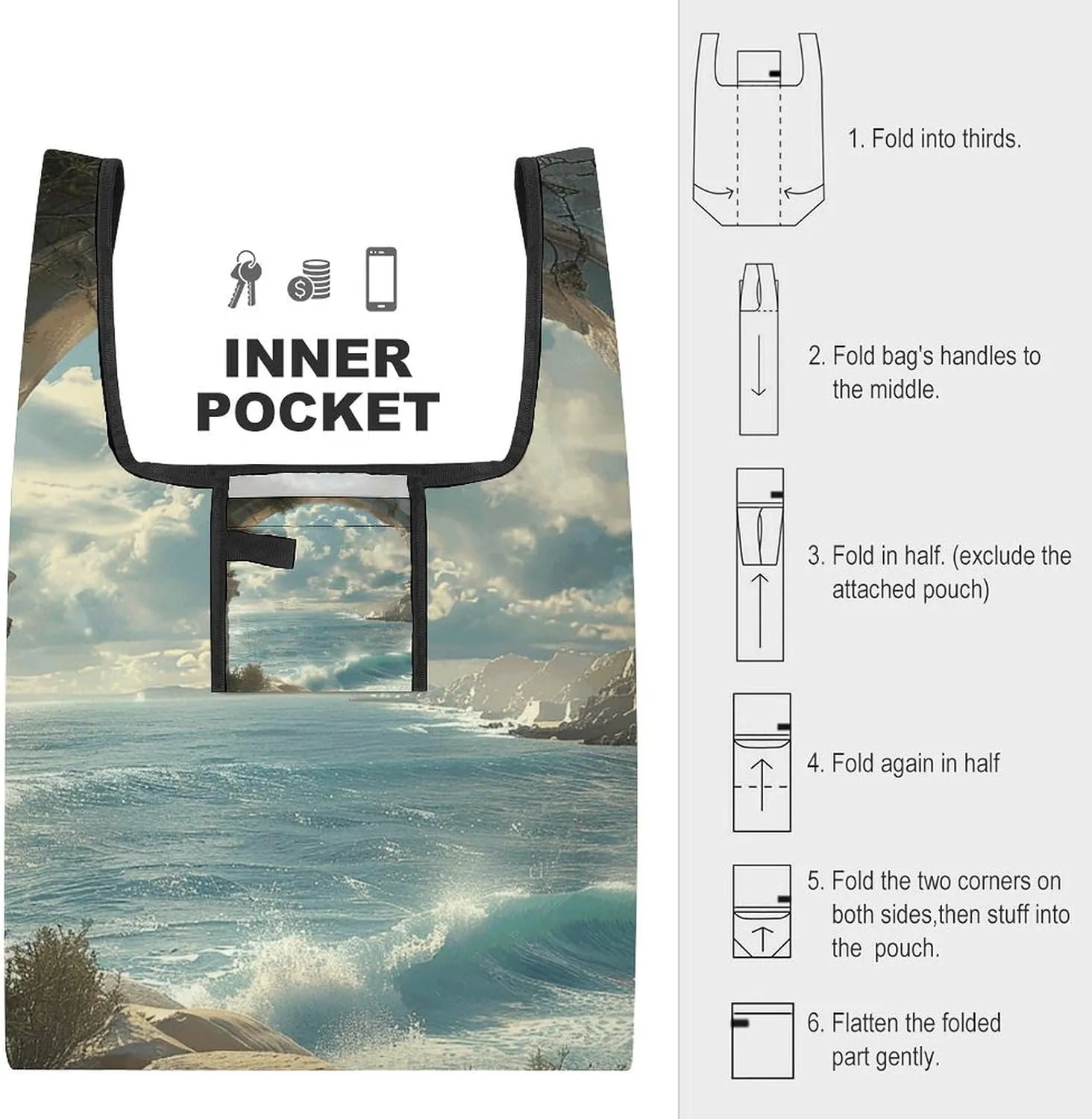 Grocery Bag Reusable Tote Bag Foldable On Flowering Tree Shopping Bag Handbag Washable Shoulder Bag for Travel