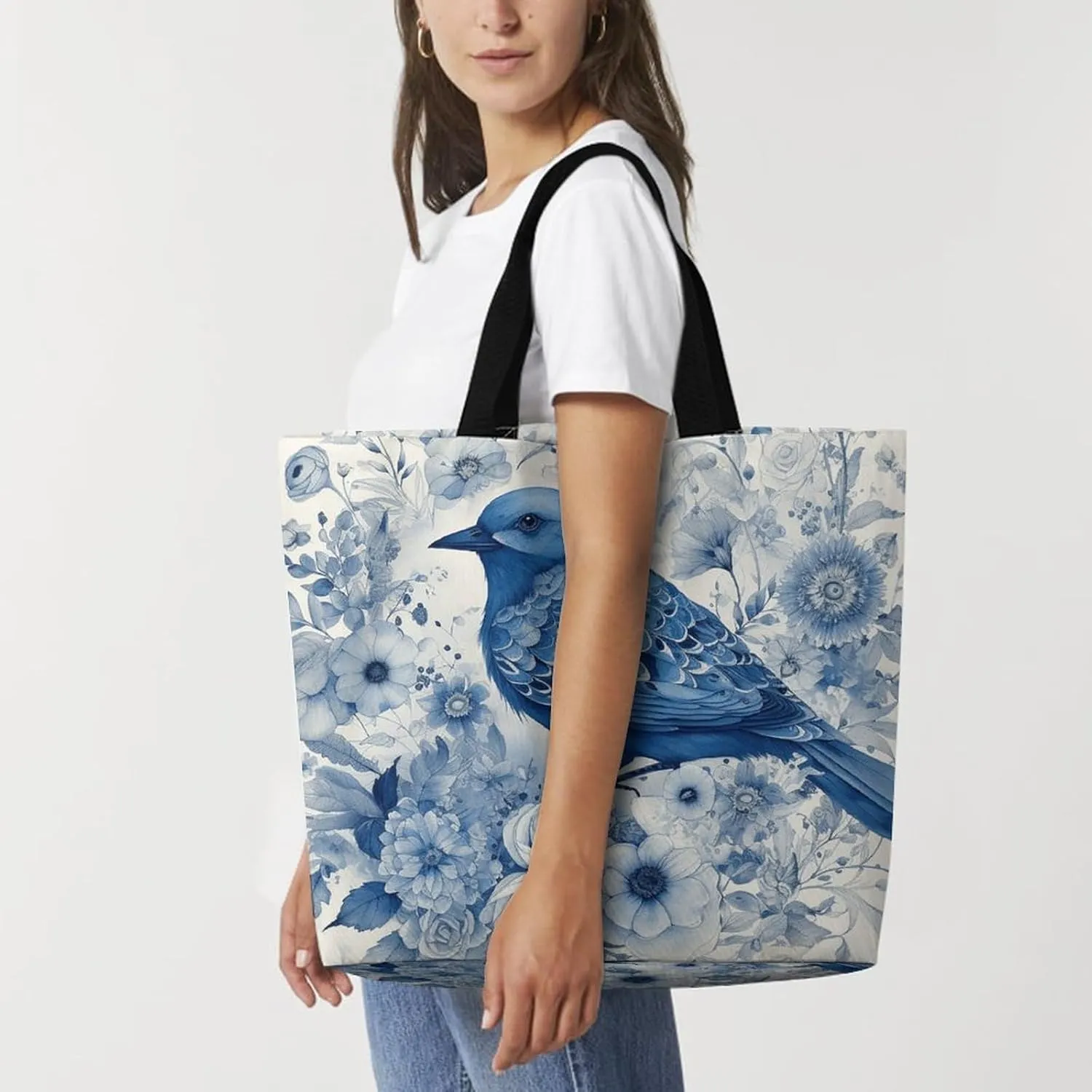 Grocery Bag Reusable Tote Bag Foldable Standing in The Field Shopping Bag Handbag Washable Shoulder Bag for Travel