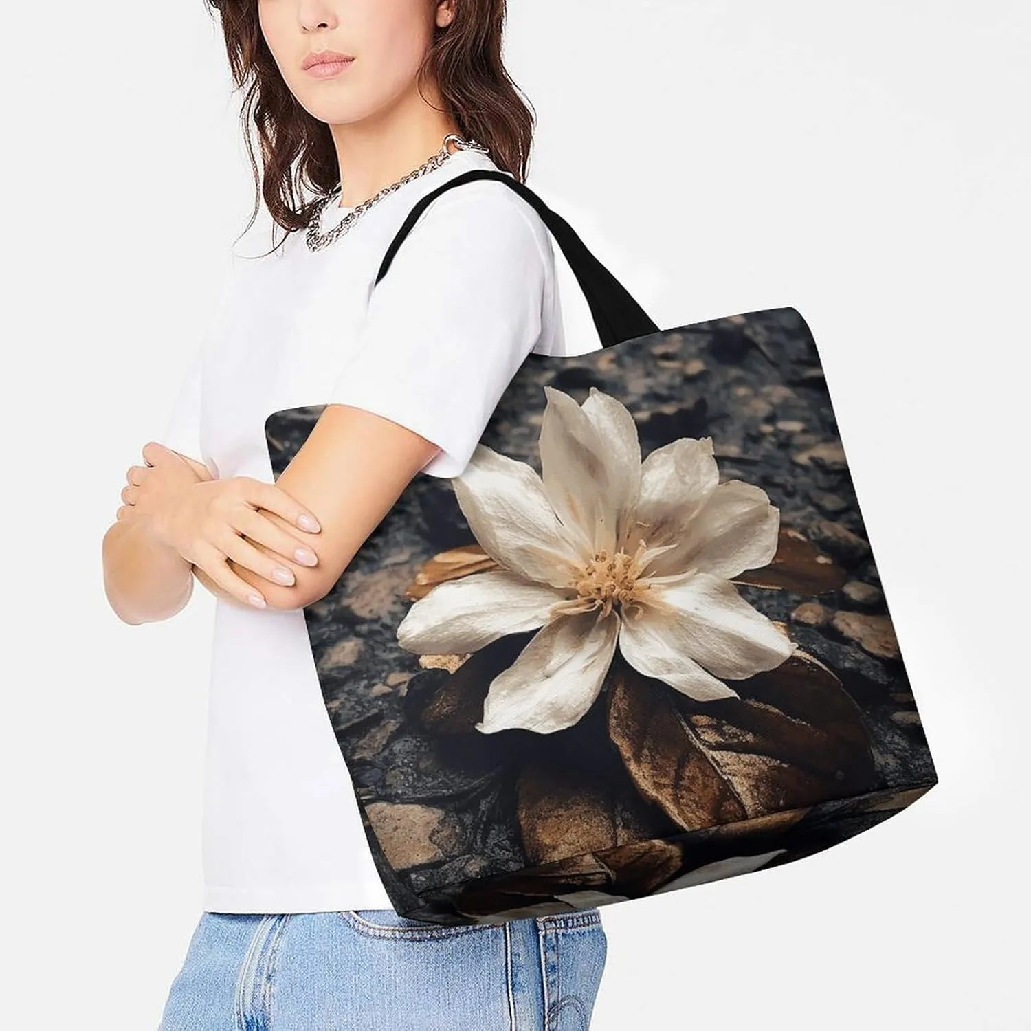 Grocery Bag Reusable Tote Bag Foldable Two Cranes Painting Shopping Bag Handbag Washable Shoulder Bag for Travel