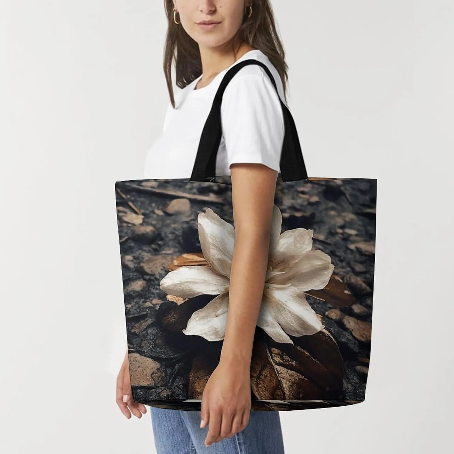 Grocery Bag Reusable Tote Bag Foldable Two Cranes Painting Shopping Bag Handbag Washable Shoulder Bag for Travel