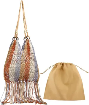 GRPKSSIB Boho Beach Bags Knitted Tote Bag Bohemian Crochet Purse Handbags Summer Shoulder Bag Tassels for Women