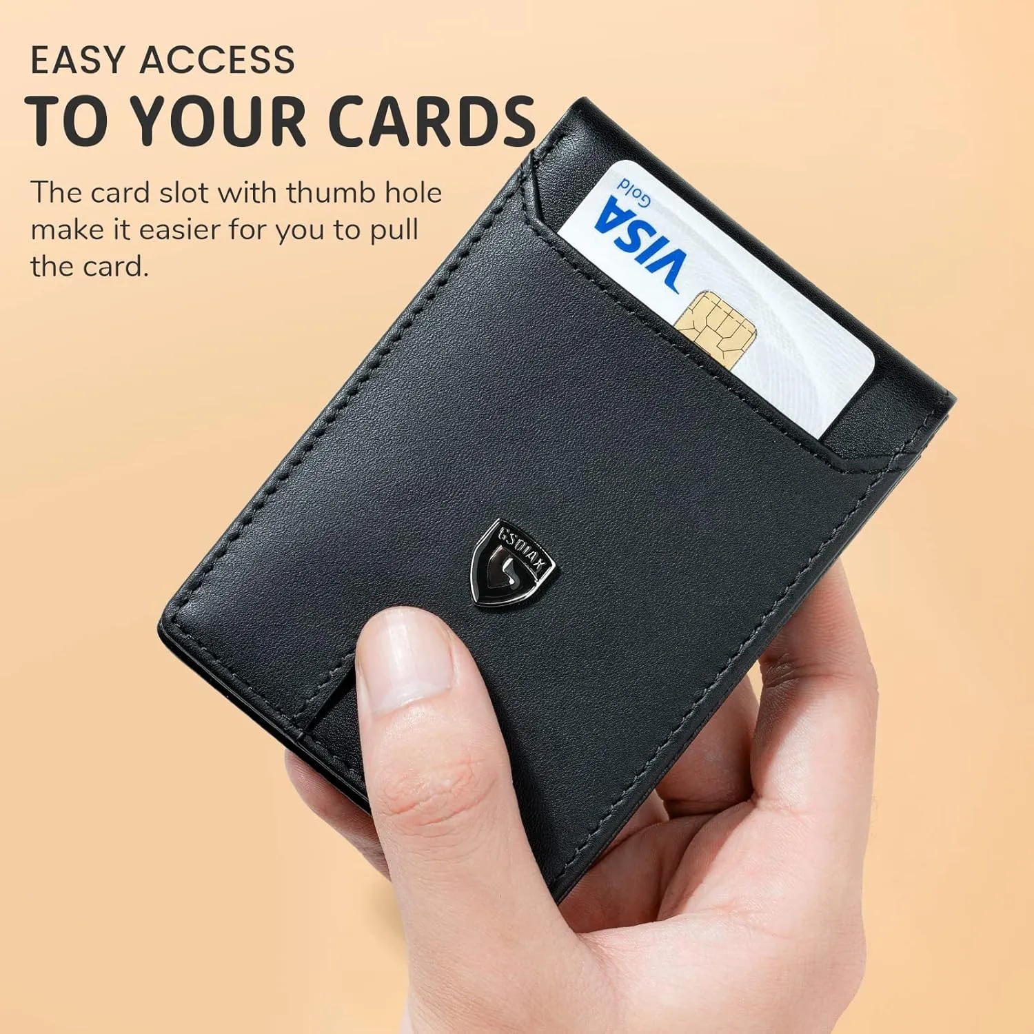 GSOIAX Mens Slim Wallet RFID Blocking Bifold wallets for men Minimalist Genuine Leather Carbon Fiber Card Holder Money Clip Thin Mens with Gift Box (Black-1)