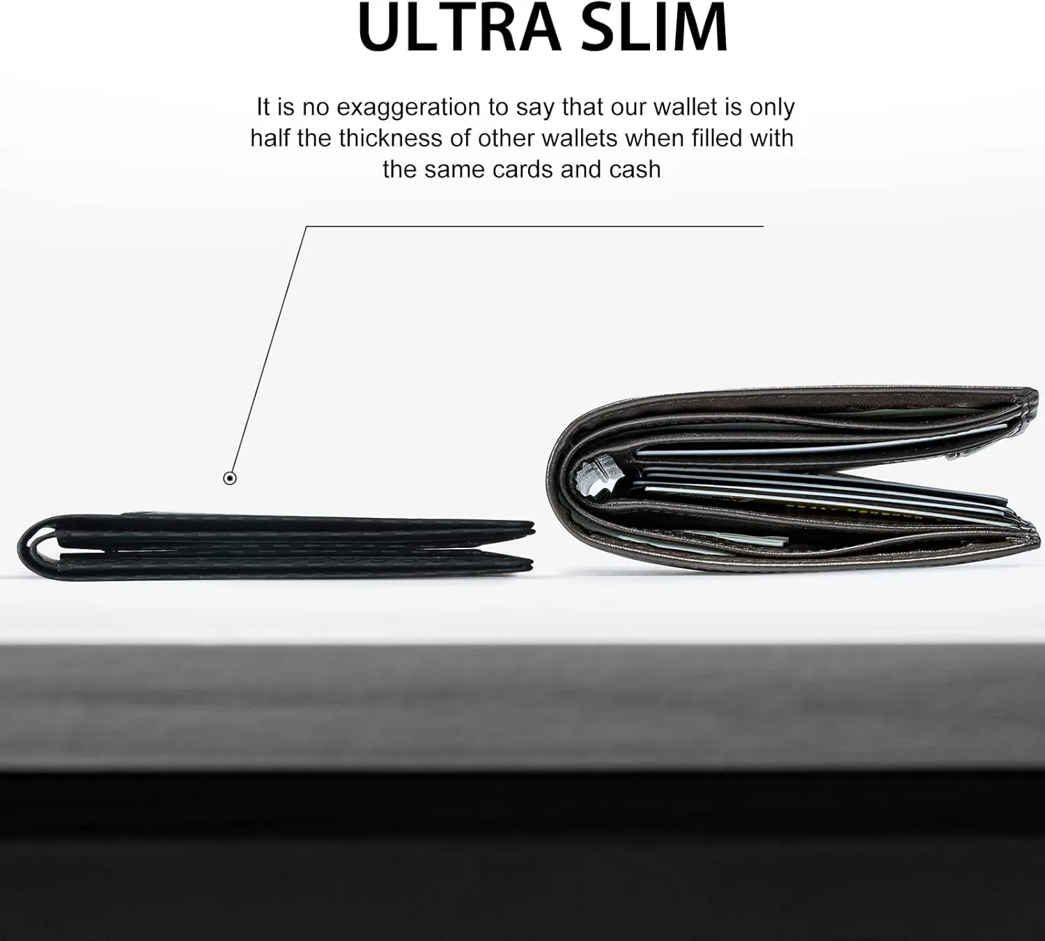 GSOIAX Mens Slim Wallet RFID Blocking Bifold wallets for men Minimalist Genuine Leather Carbon Fiber Card Holder Money Clip Thin Mens with Gift Box (Carbon Black-)