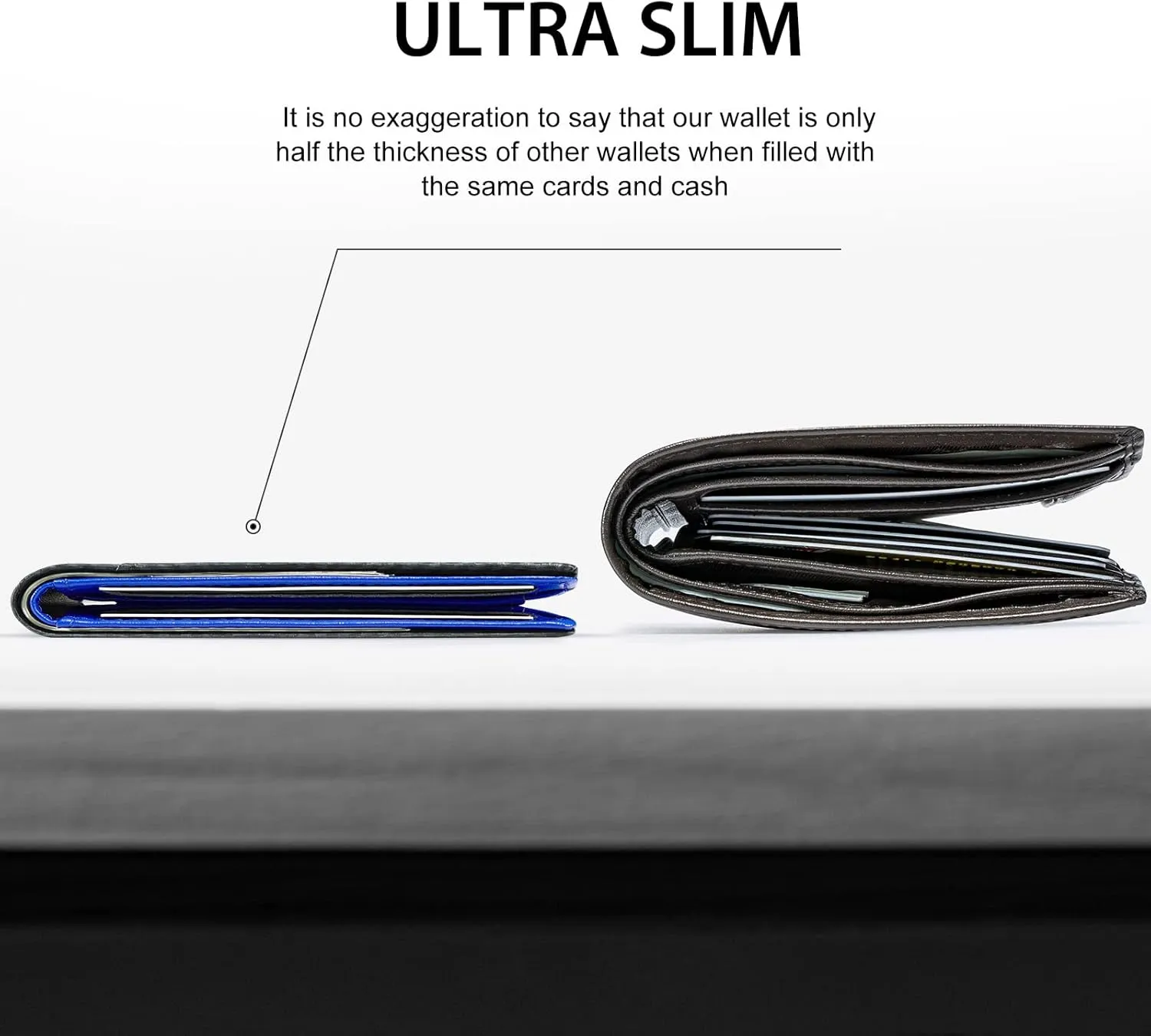 GSOIAX Mens Slim Wallet RFID Blocking Bifold wallets for men Minimalist Genuine Leather Carbon Fiber Card Holder Money Clip Thin Mens with Gift Box (Carbon Blue)