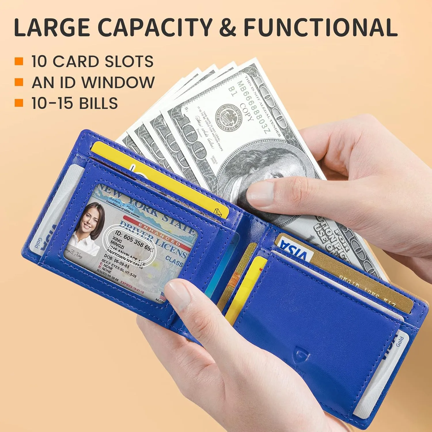 GSOIAX Mens Slim Wallet RFID Blocking Bifold wallets for men Minimalist Genuine Leather Carbon Fiber Card Holder Money Clip Thin Mens with Gift Box (Carbon Blue)