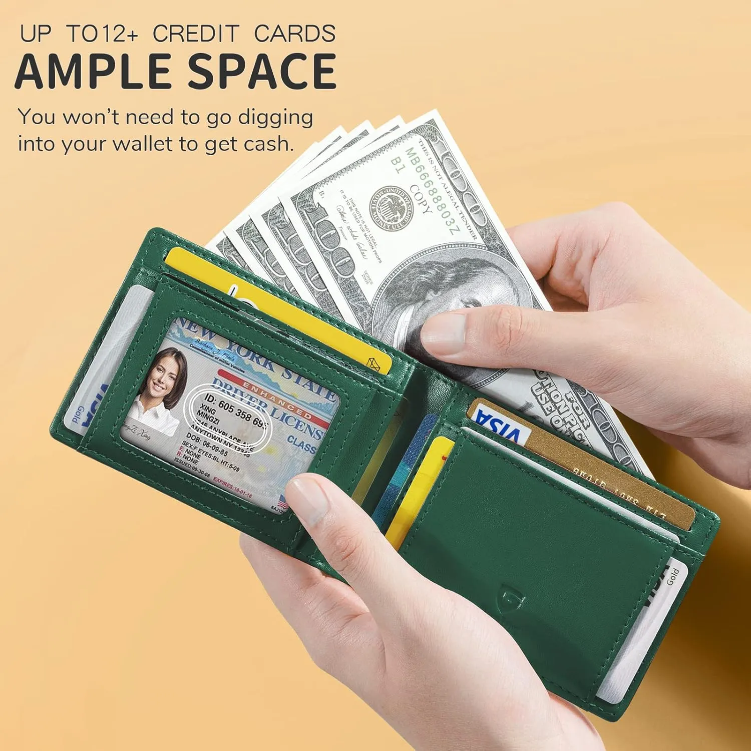 GSOIAX Mens Slim Wallet RFID Blocking Bifold wallets for men Minimalist Genuine Leather Carbon Fiber Card Holder Money Clip Thin Mens with Gift Box (Carbon Fiber - Green)