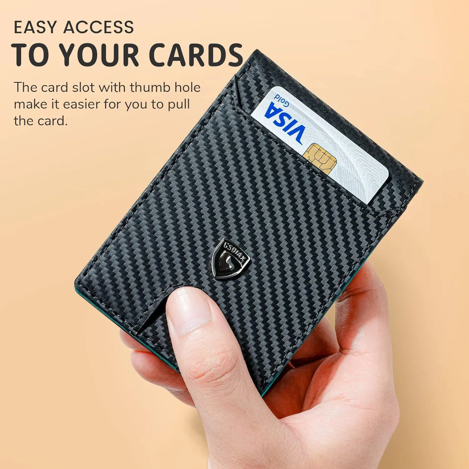 GSOIAX Mens Slim Wallet RFID Blocking Bifold wallets for men Minimalist Genuine Leather Carbon Fiber Card Holder Money Clip Thin Mens with Gift Box (Carbon Fiber - Green)