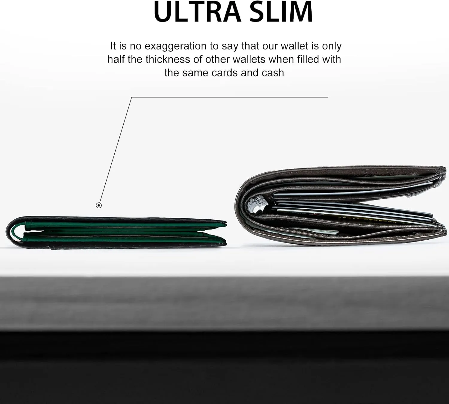 GSOIAX Mens Slim Wallet RFID Blocking Bifold wallets for men Minimalist Genuine Leather Carbon Fiber Card Holder Money Clip Thin Mens with Gift Box (Carbon Fiber - Green)