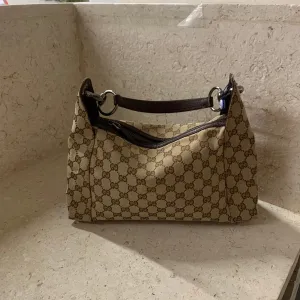 Gucci Monogram Canvas Leather Beige Hobo Bag