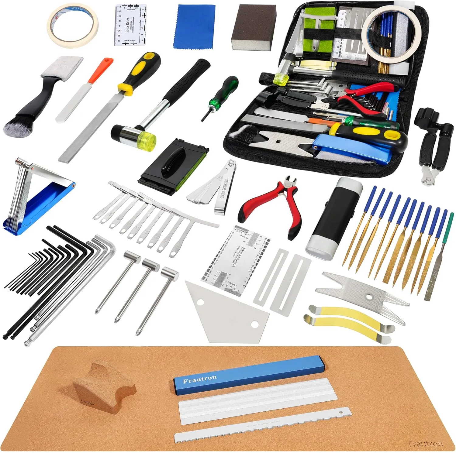 Guitar Repairing Maintenance Tool Kit, Complete Pro Guitar Setup Kit Luthier Repair Tools with Guitar Work Mat and Neck Rest Support Cradle for Guitar Workstation, Gift for Musician Enthusiast