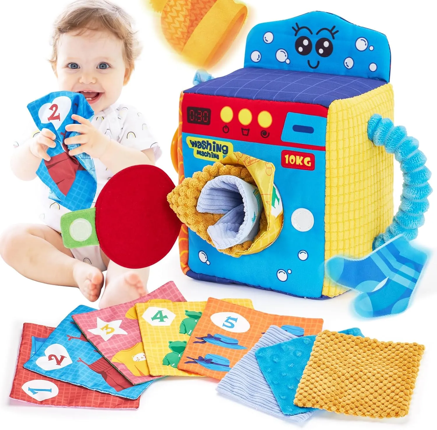 hahaland Baby Toys for 6-12 Months - Montessori Tissue Box Toys, Baby Toy with Sensory Textured Cloth Tissues Crinkle Papers, High Contrast Colors, Soft Tummy Time Infant Toys Early Learning