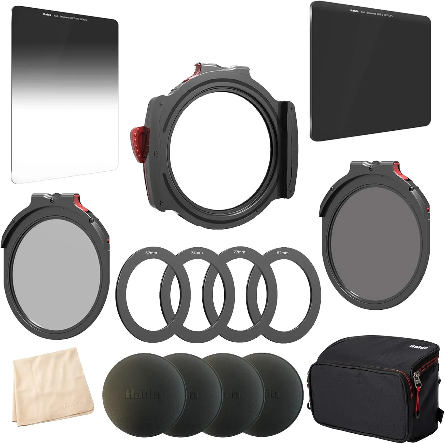 Haida M10 Christmas Kit M10 Filter Holder, 67, 72, 77, 82mm Adapters with caps, Drop in CPL, Red Diamond 100mm ND 3.0 and 100mm Soft Edge 0.9 Grad, M10 Filter Bag, Bonus Drop-in NanoPro ND1.8 Filter