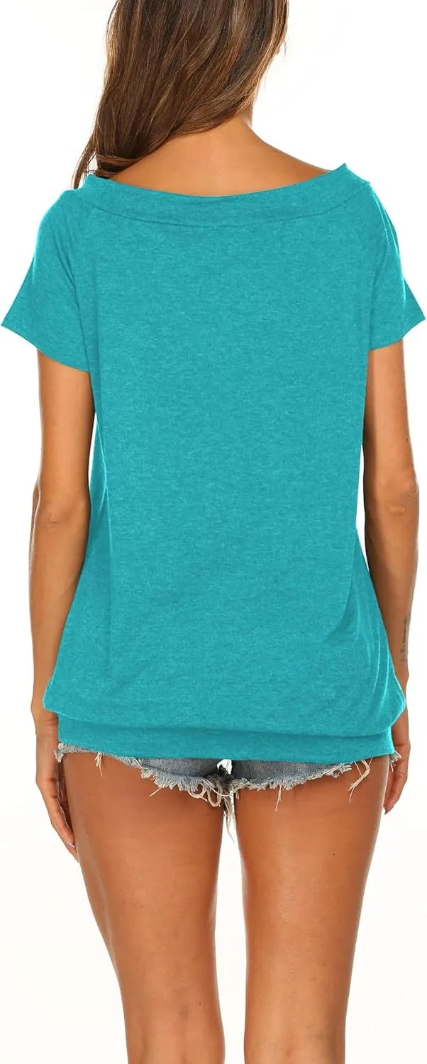Halife Women's Off The Shoulder Tops Summer Casual Short Sleeve T Shirts